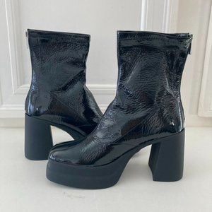Free People Double Stack Black Patent Leather Platform Boots Sz 41
